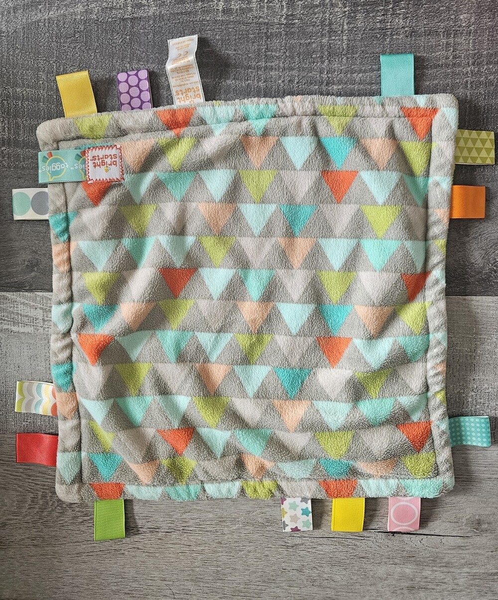 Bright Starts Taggies Lovey Baby Square Sensory Neon Green Gray Triangles Soft